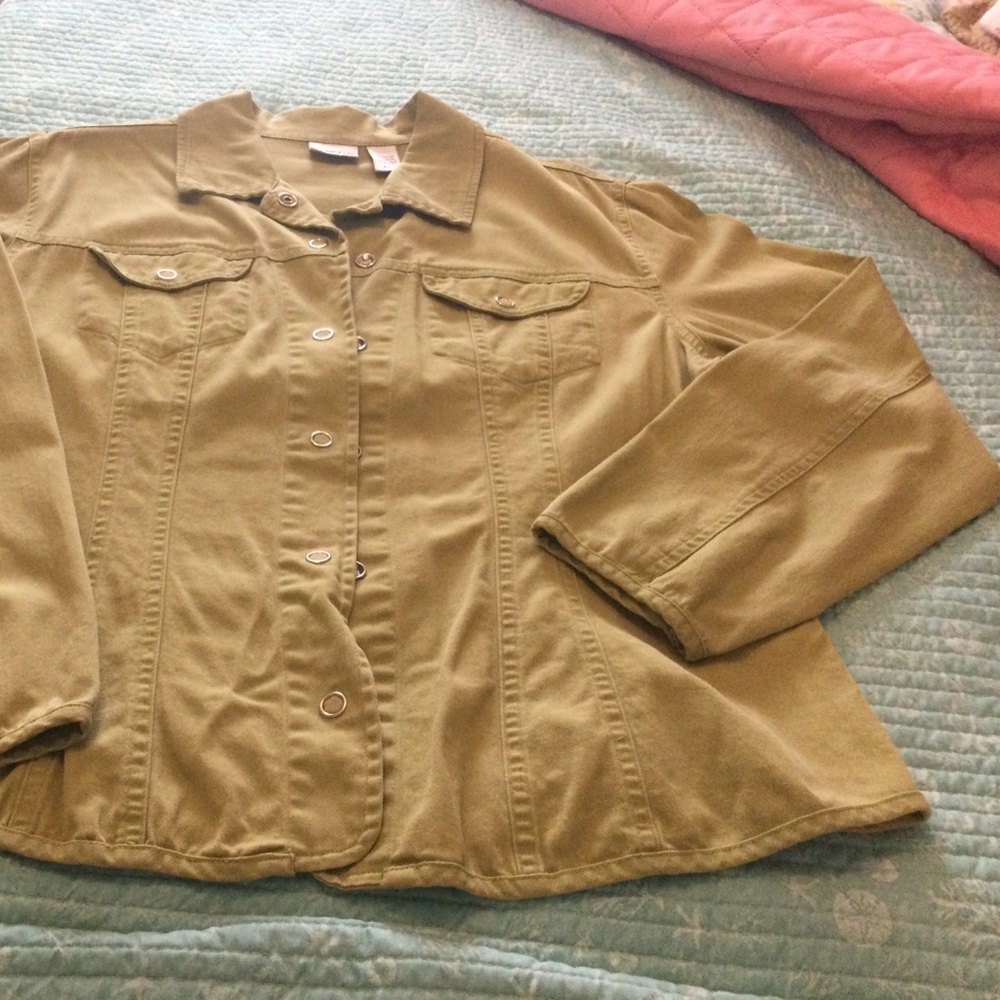 Chico’s BOHO jean jacket Sz2 (12) Pea green